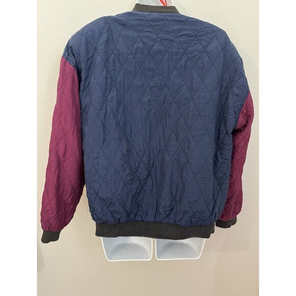 Bogari Vintage 100% Silk bomber jacket women Large Full Zip Purple Navy 80s 90s - Picture 3 of 6